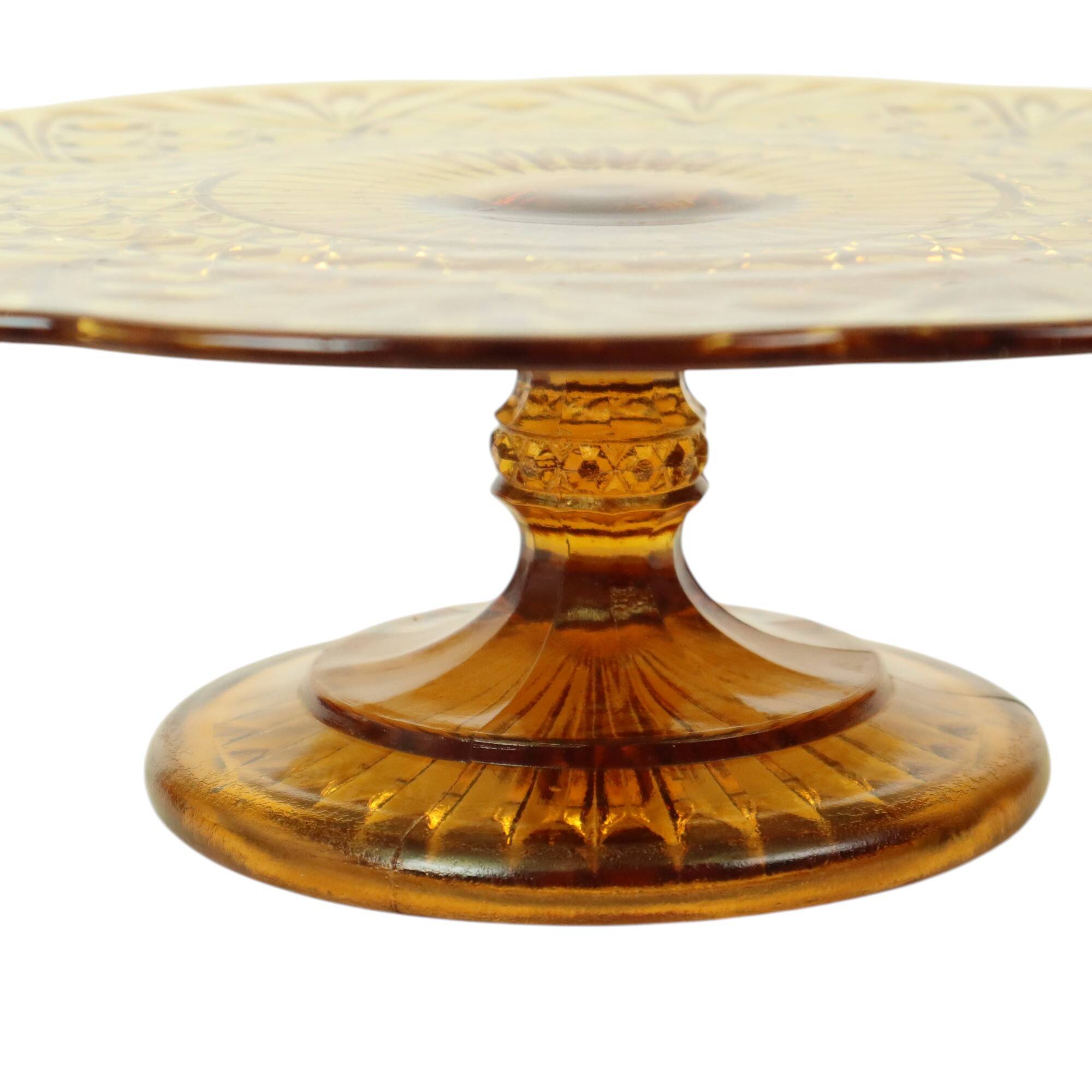 Art Deco Amber Cake Stand Depression Glass 33cm