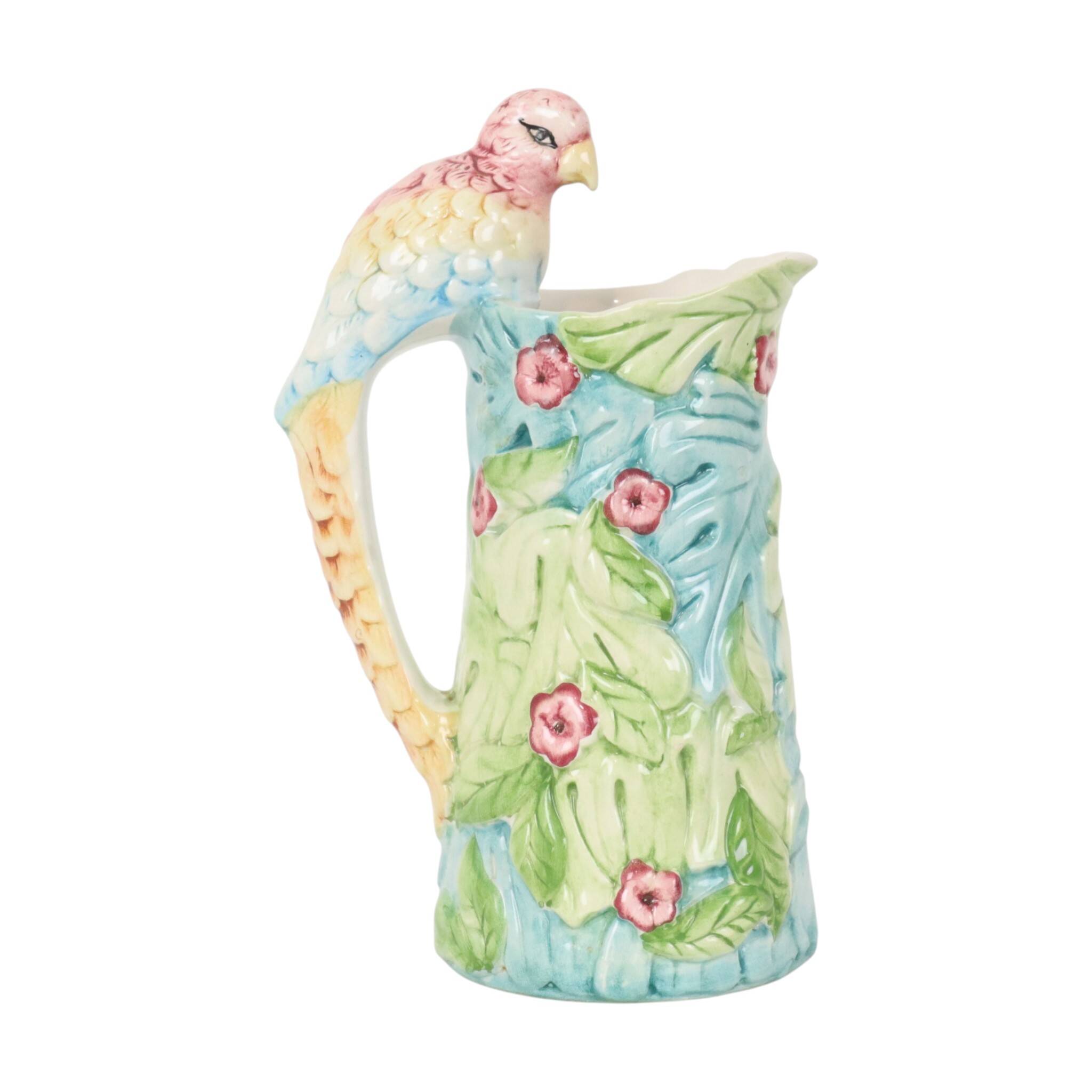 Vintage Parrot Carafe Water Jug Vase Ceramic 30cm