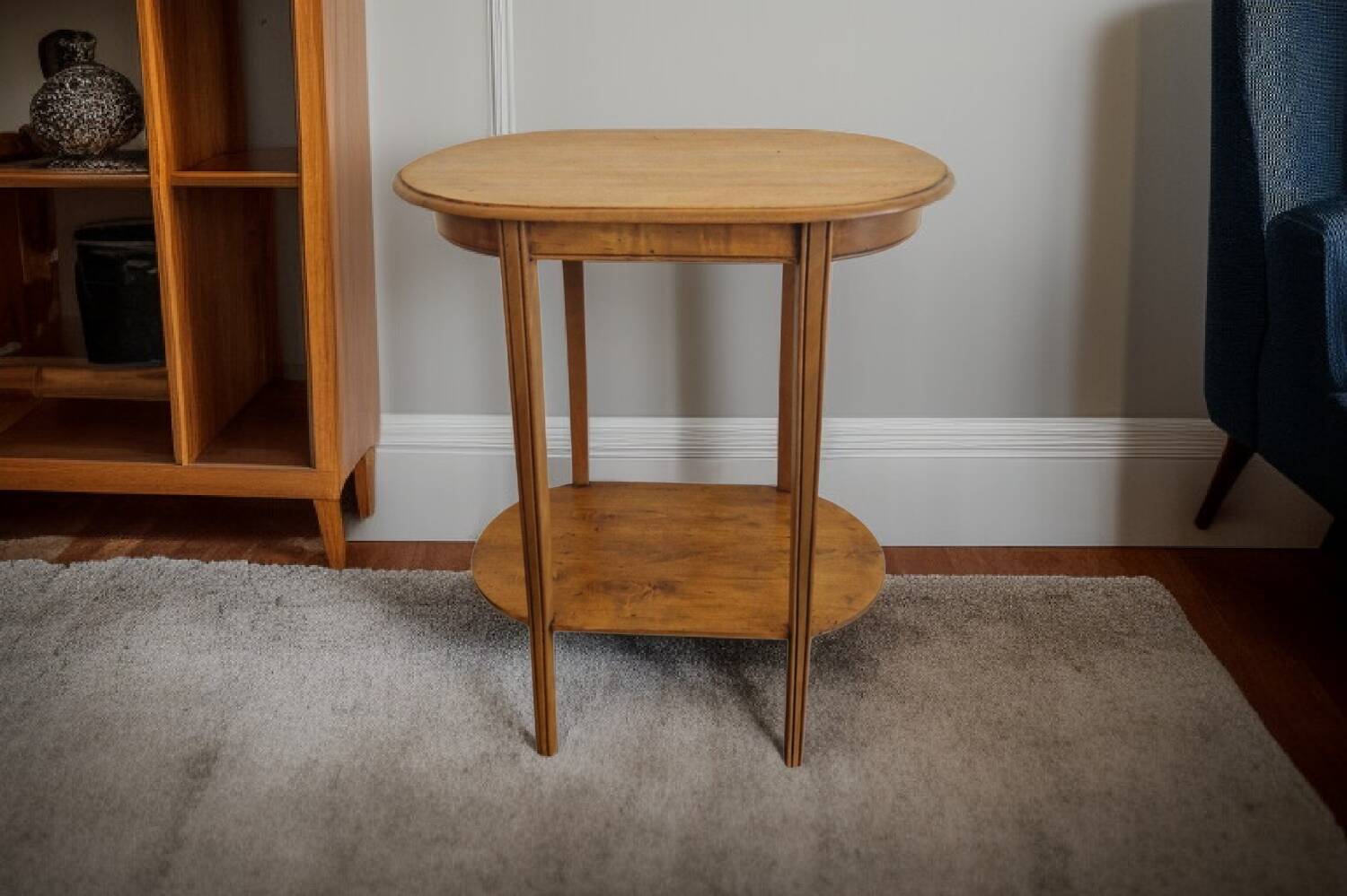 Oval side table with double top in wood - Art Deco style 1940s