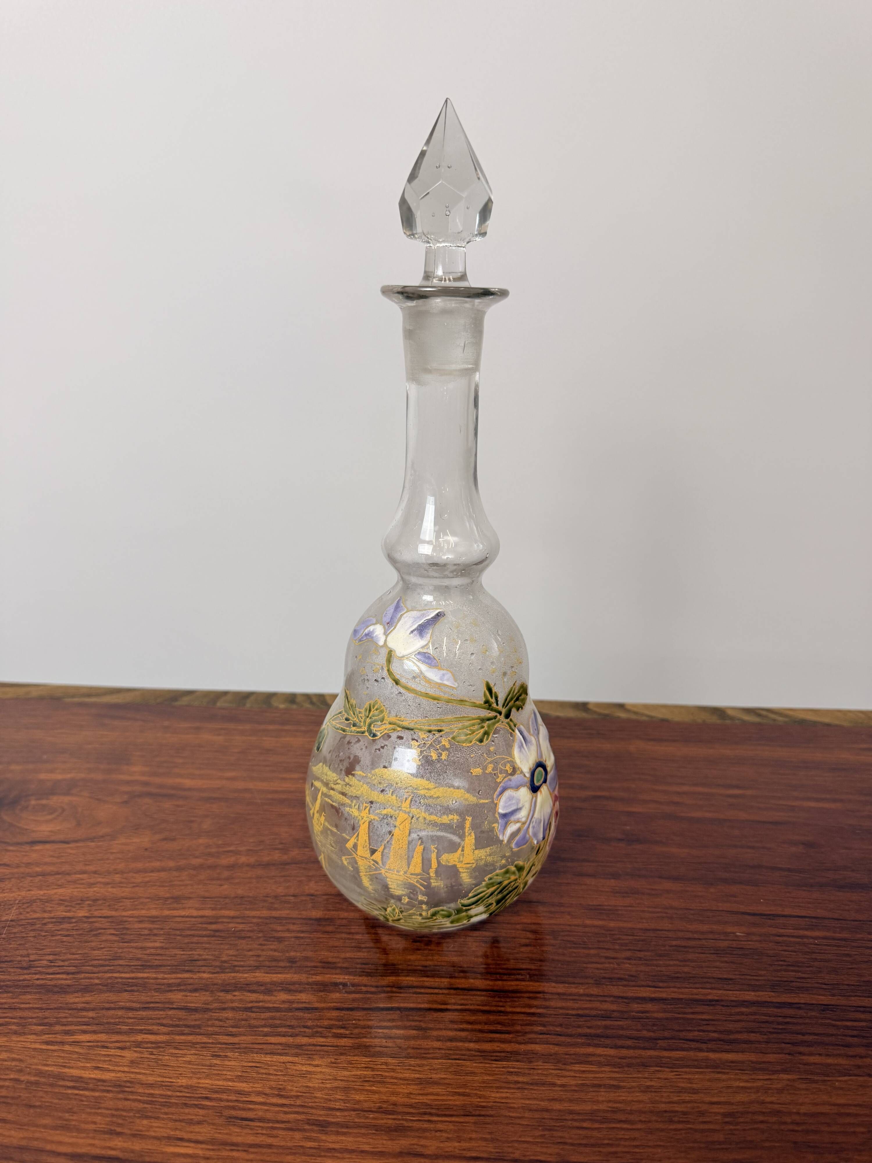 Carafe ancienne Legras – Verre émaillé – Art Nouveau
