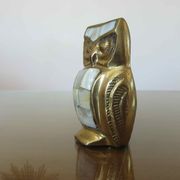 Owl, owl in golden brass and mother-of-pearl 70s