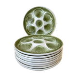 Set of 9 plates of green oysters moulin des loups 50s