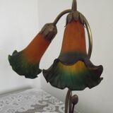 Vintage Bronze Effect Metal Lily Pad Double Light Table Lamp Tulip Shades