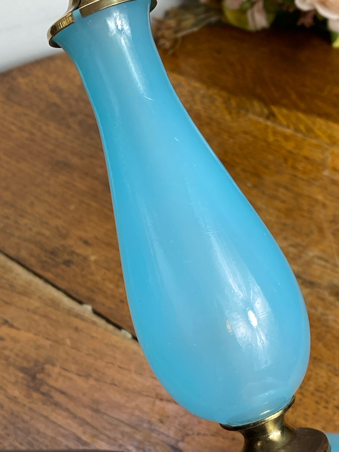 Blue opaline lamp and brass