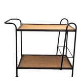 Vintage steel and rattan dessert trolley on wheels