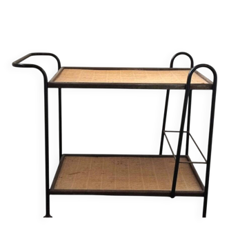 Vintage steel and rattan dessert trolley on wheels