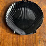 Pair of vintage black glass shell dishes D32 and D26