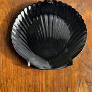 Pair of vintage black glass shell dishes D32 and D26