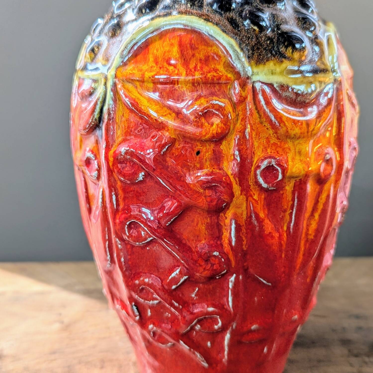 Vase Bay Keramik West Germany 98-25 orange red vintage 25 cm