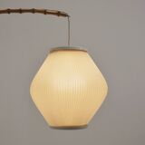 Danish wall lamp with wooden arch and pearl shade lampshade, 1960s