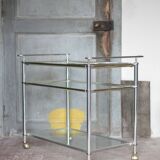Vintage rolling dessert bar in gold metal and glass by Roche Bobois.