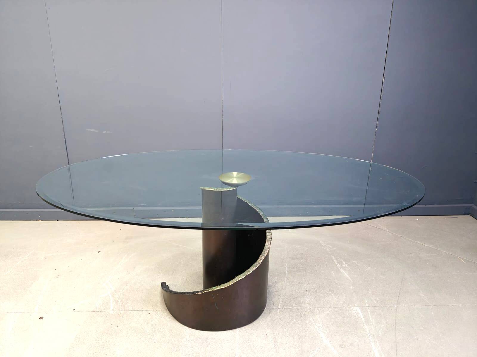 Table de salle à manger en verre et bronze de style brutaliste des années 1990, signée Barilone pour Roche B