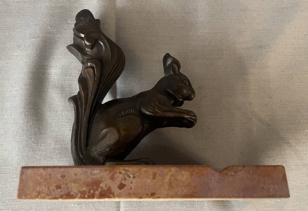 Squirrel ashtray or trinket dish with a regulated marble base office decor