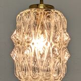 Vintage pendant lamp in molded glass and brass