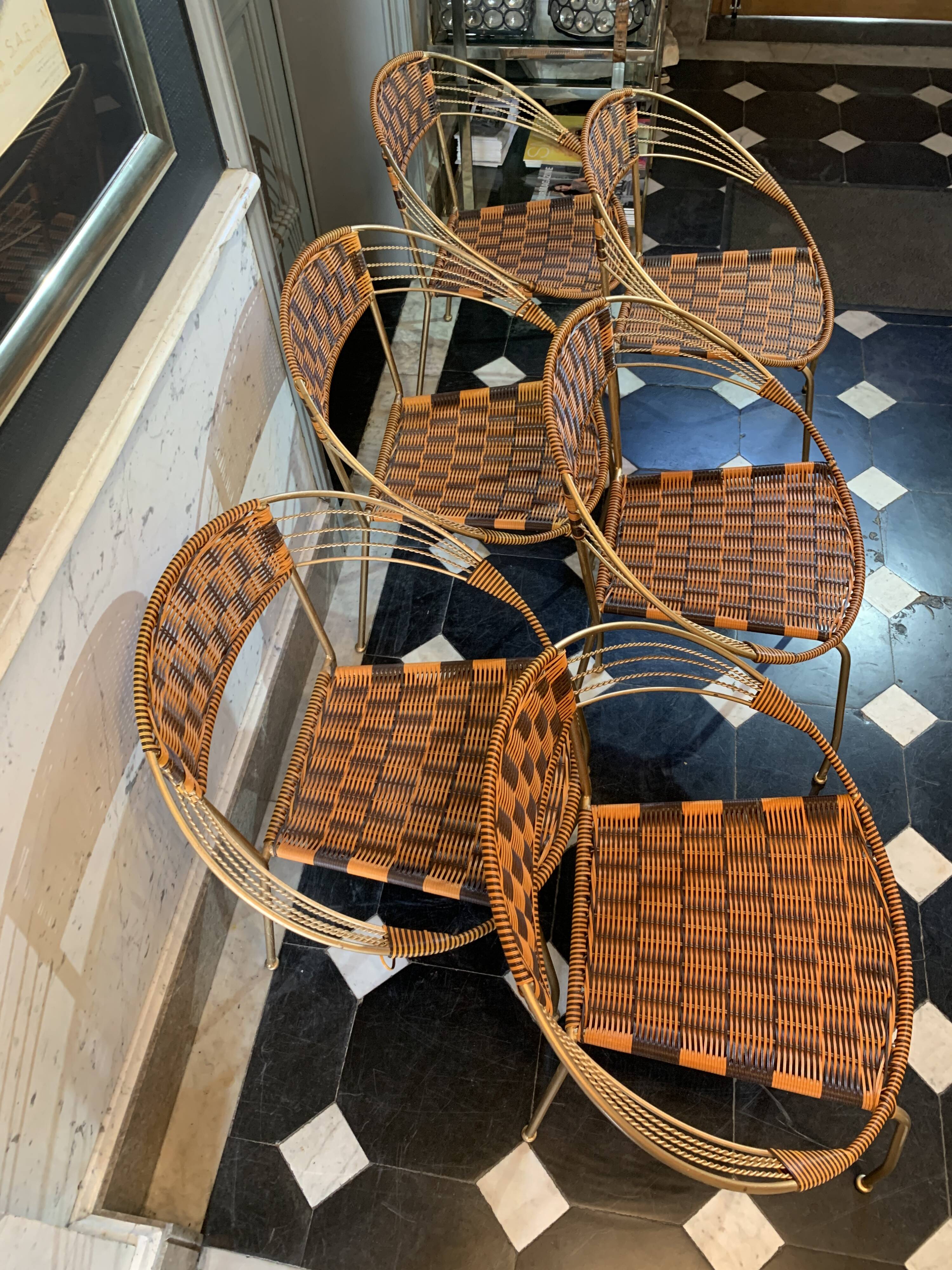 Series of 6 garden armchairs and patio Scoubidou', Italian Vintage Design 1950s