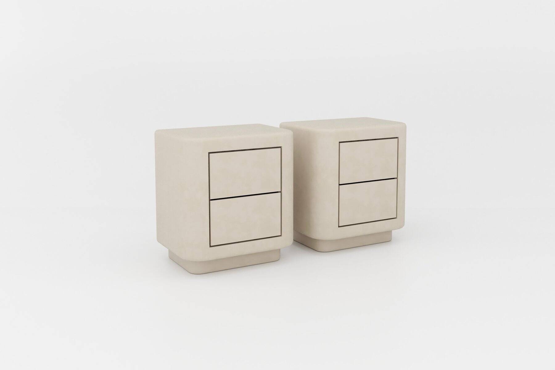 Handmade Textured Plaster Nightstands with Walnut Interior, set of 2