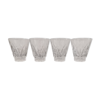 Set of 4 digestive glasses in vintage Shell chiseled crystal