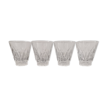Set of 4 digestive glasses in vintage Shell chiseled crystal