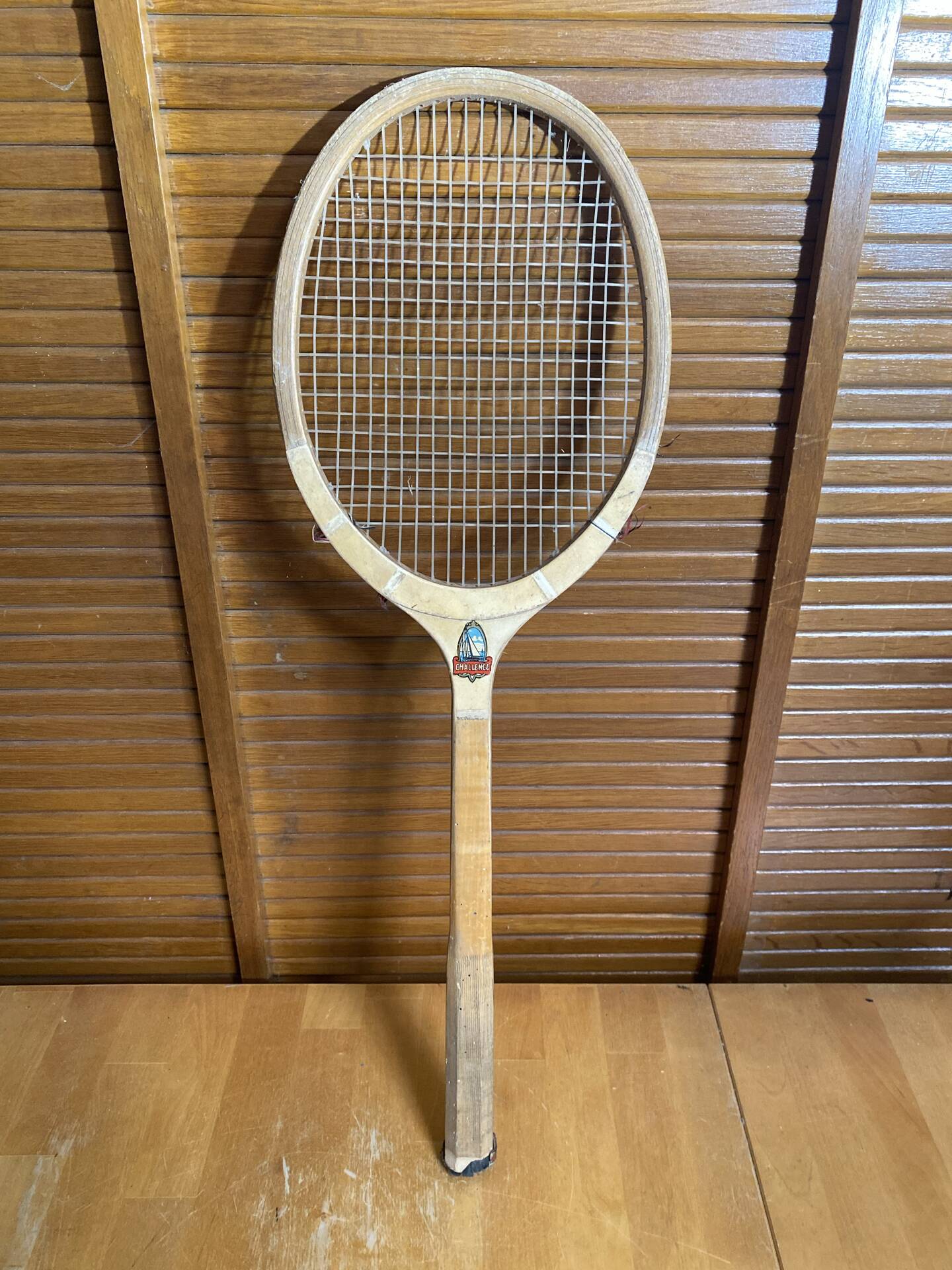 Vintage wooden tennis racket challenge sport