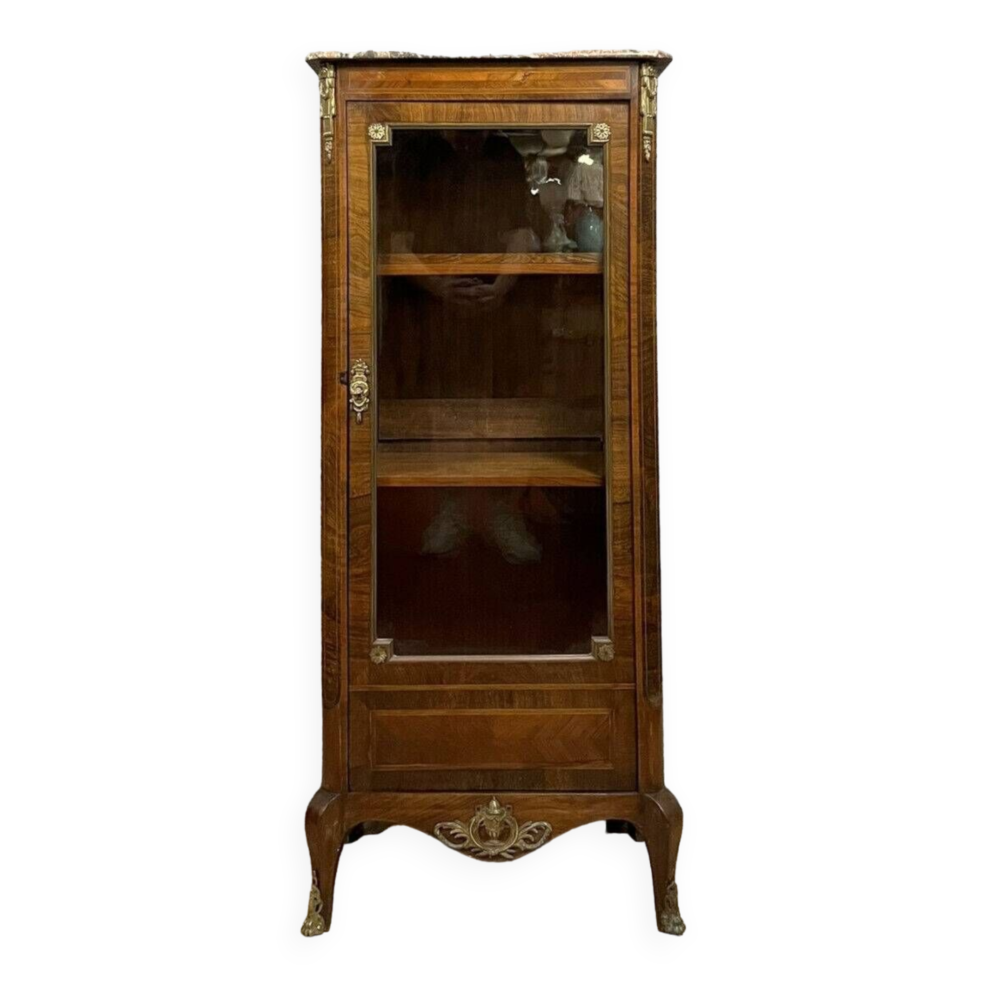 Louis XV style showcase stamped in marquetry and gilded bronzes circa 1850