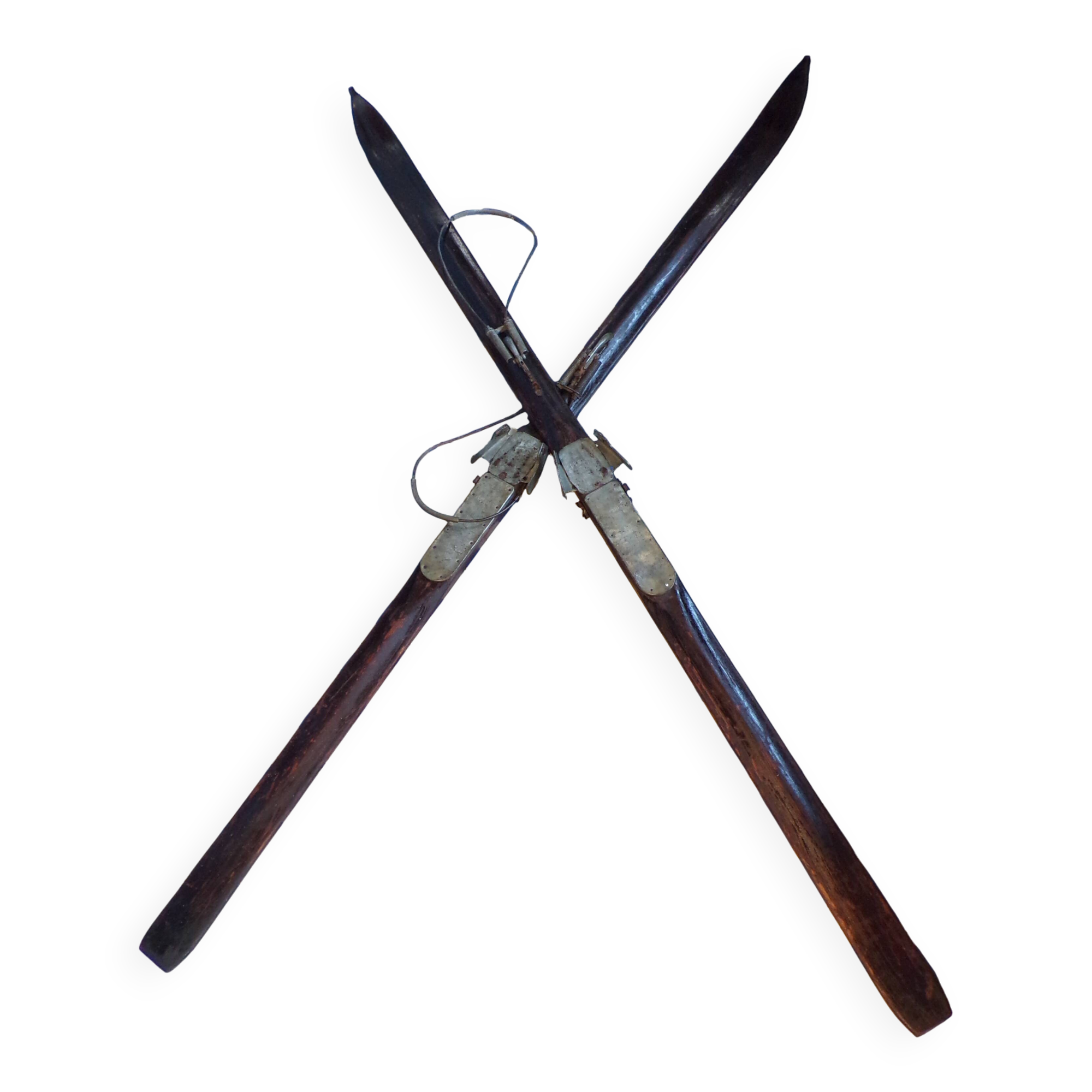 Paire de skis anciens en bois L=200cm