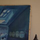 Large oil painting on canvas, unknown artist, 1956, mid-century Danish.