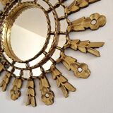 Gilded wooden sun mirror with glazing beads