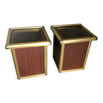 Set of 2 Italian design Hollywood Regency brass and mini bar coffee tables.