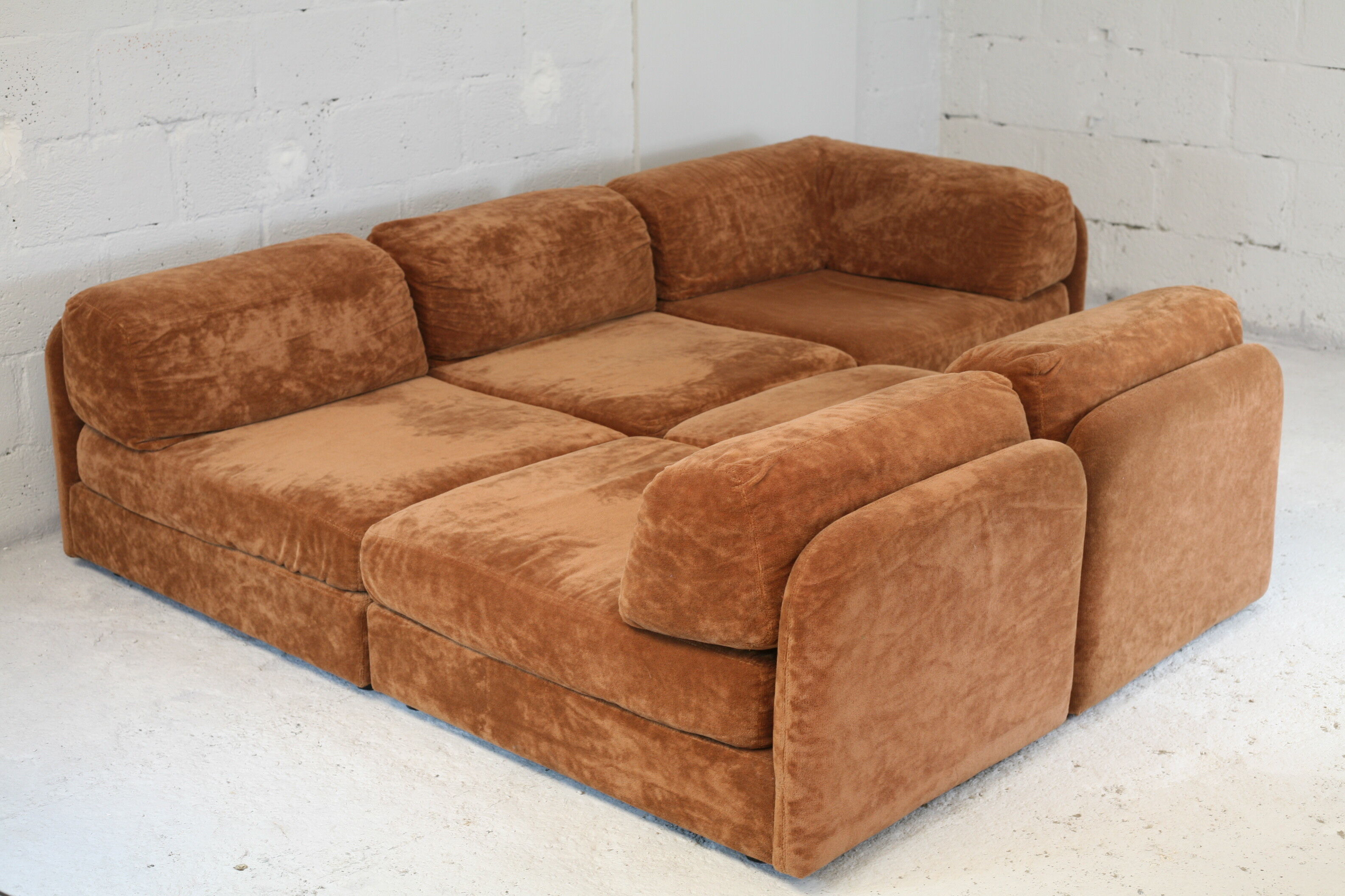 70s modular sofa, light brown velvet