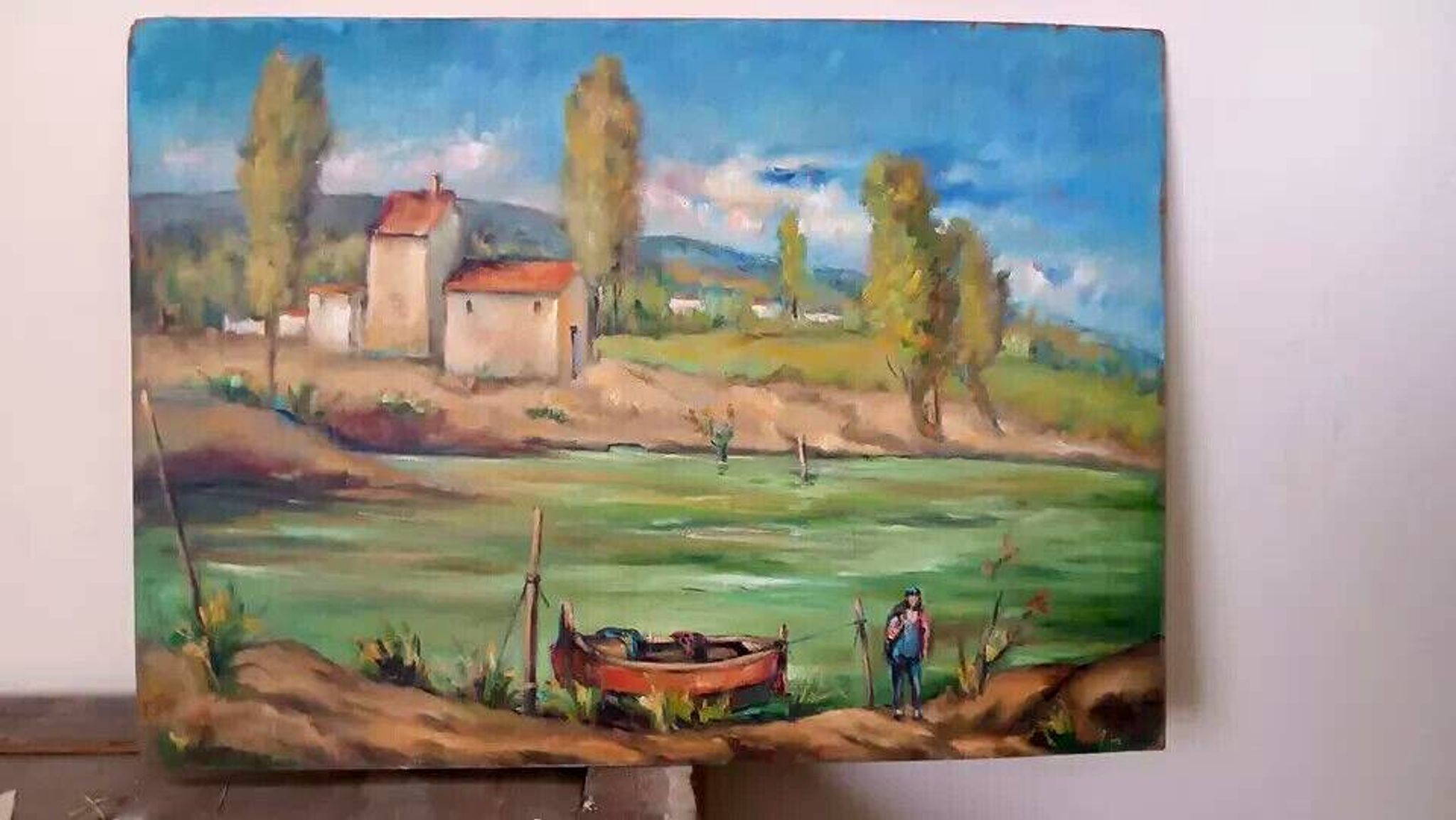 Tuscan landscape painting oil on panel signed