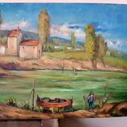 Tuscan landscape painting oil on panel signed