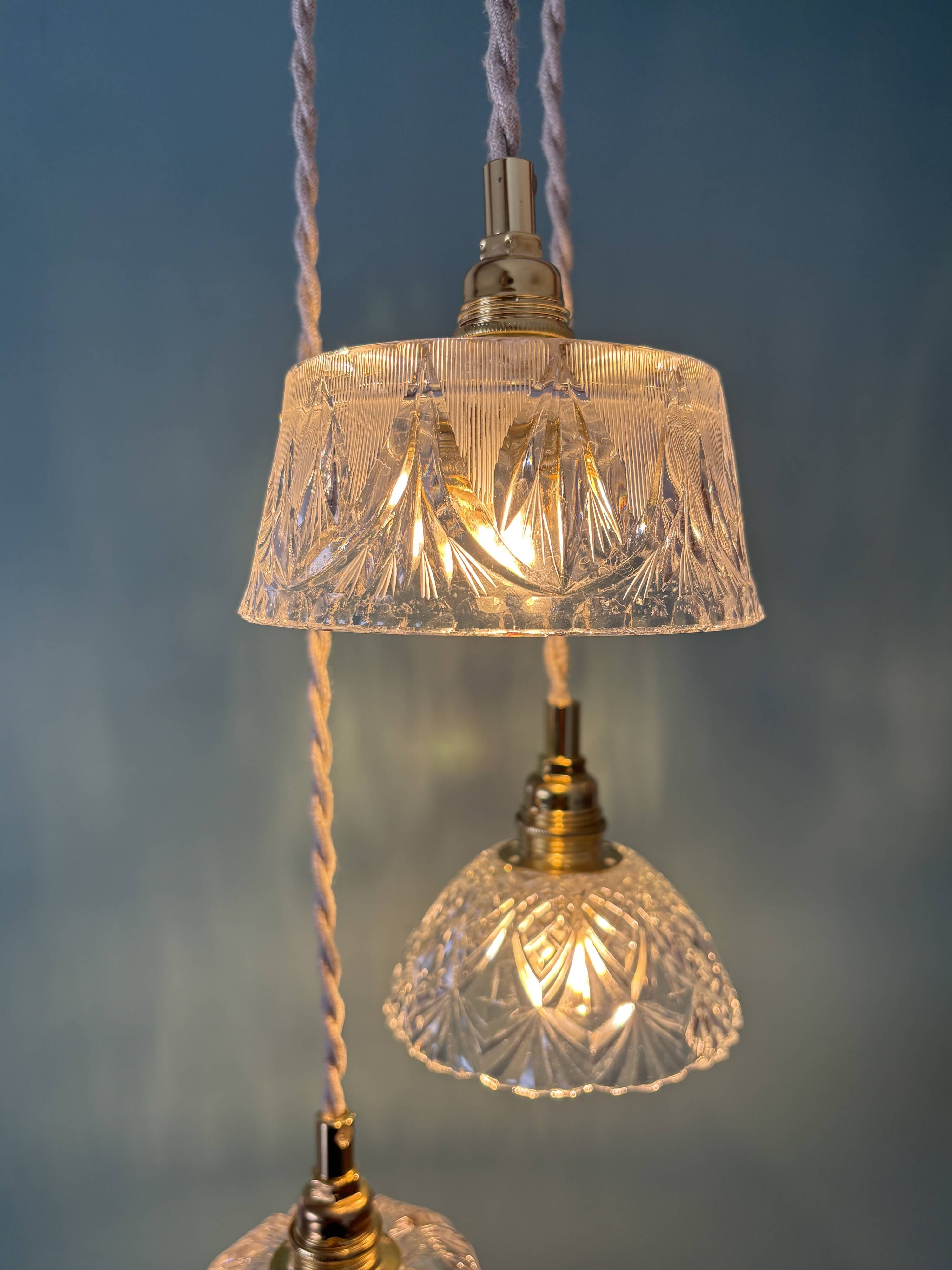 Vintage triple suspension lampshade in glass and cut crystal - collection