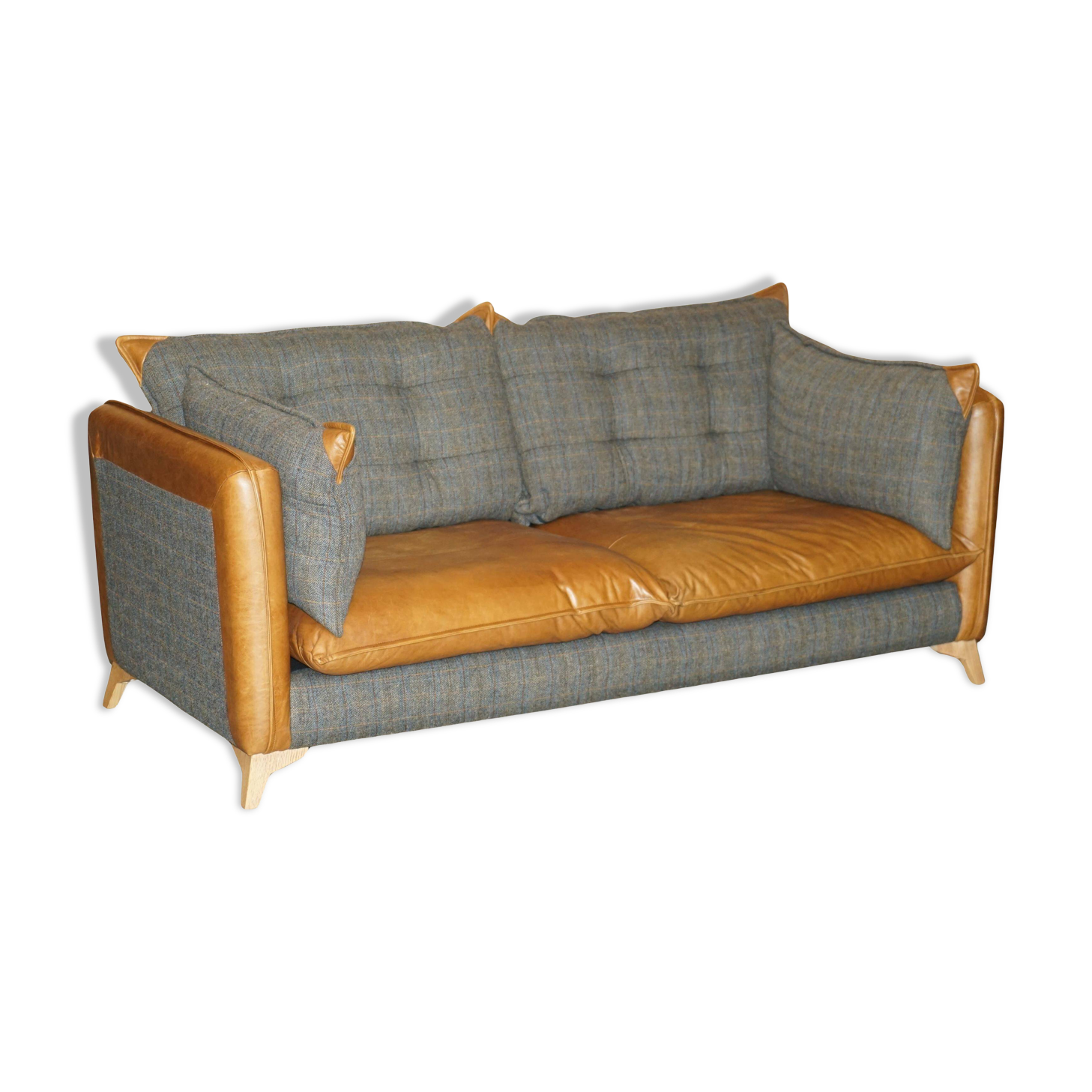 Leather Harris Tweed sofa made in England.