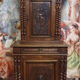 Antique solid walnut piece of furniture, finely carved, in Renaissance style.