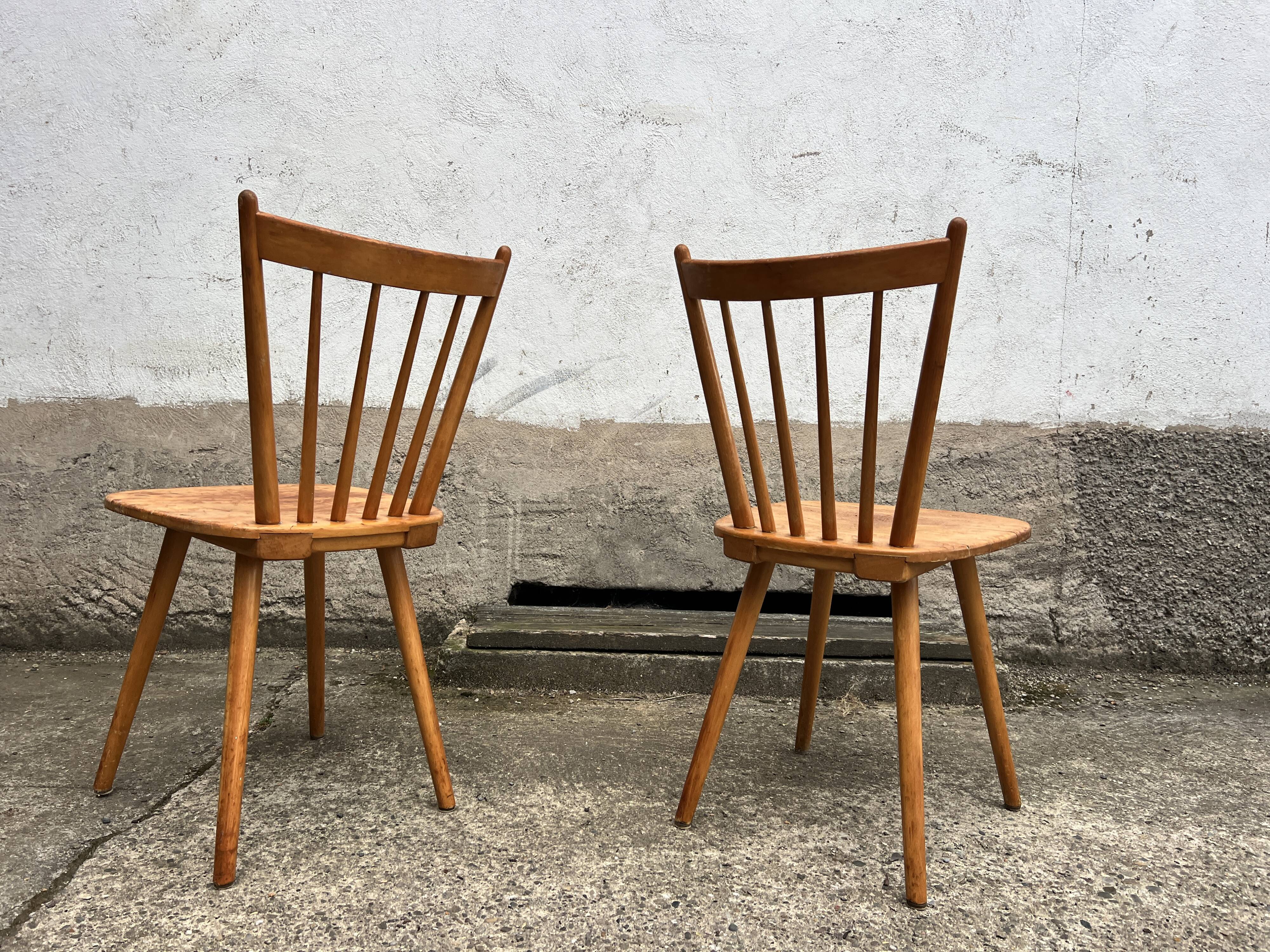 Set of 4 vintage beech bistro chairs – compass legs