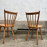 Set of 4 vintage beech bistro chairs – compass legs
