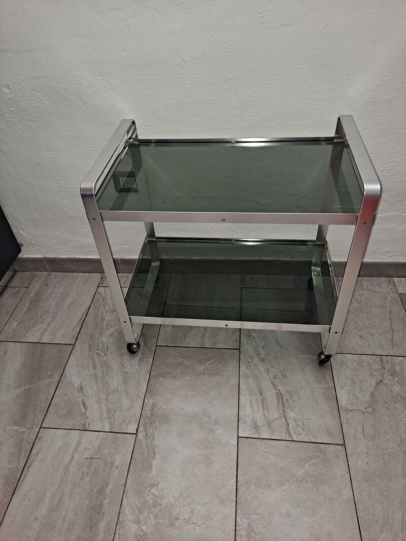 Mid Century Italian steel & Smoked Glass Serving Trolley