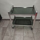 Mid Century Italian steel & Smoked Glass Serving Trolley