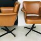 Pair of brown faux leather armchairs - black metallic footing - 1960