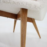 Pair of miroslav navratil shell lounge chairs in sheepskin fabric, czechoslovakia, 1960