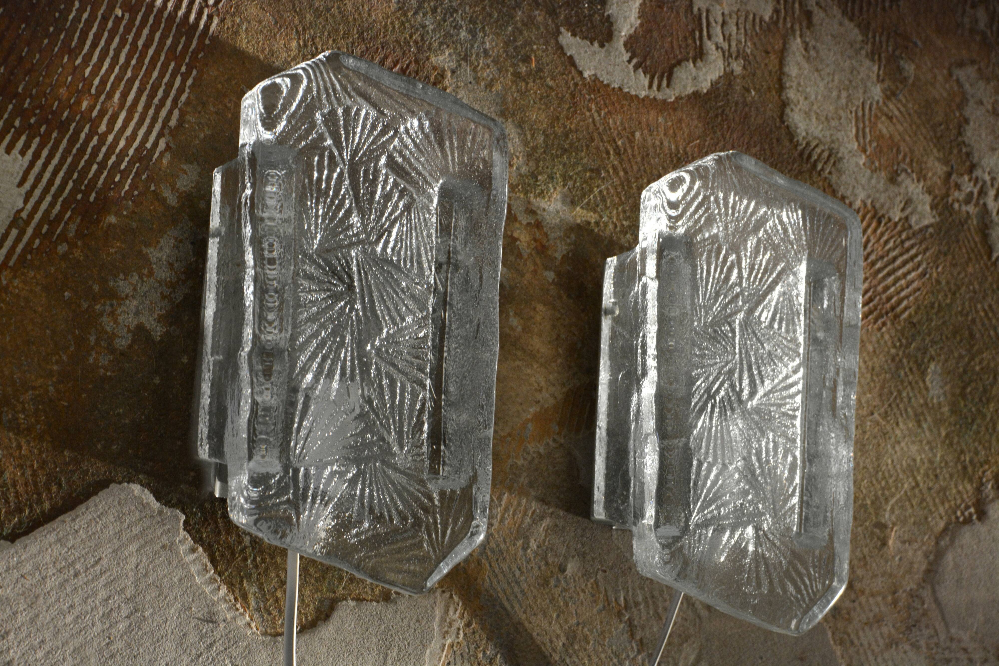 Pair of wall lamps ice glass, NAFA