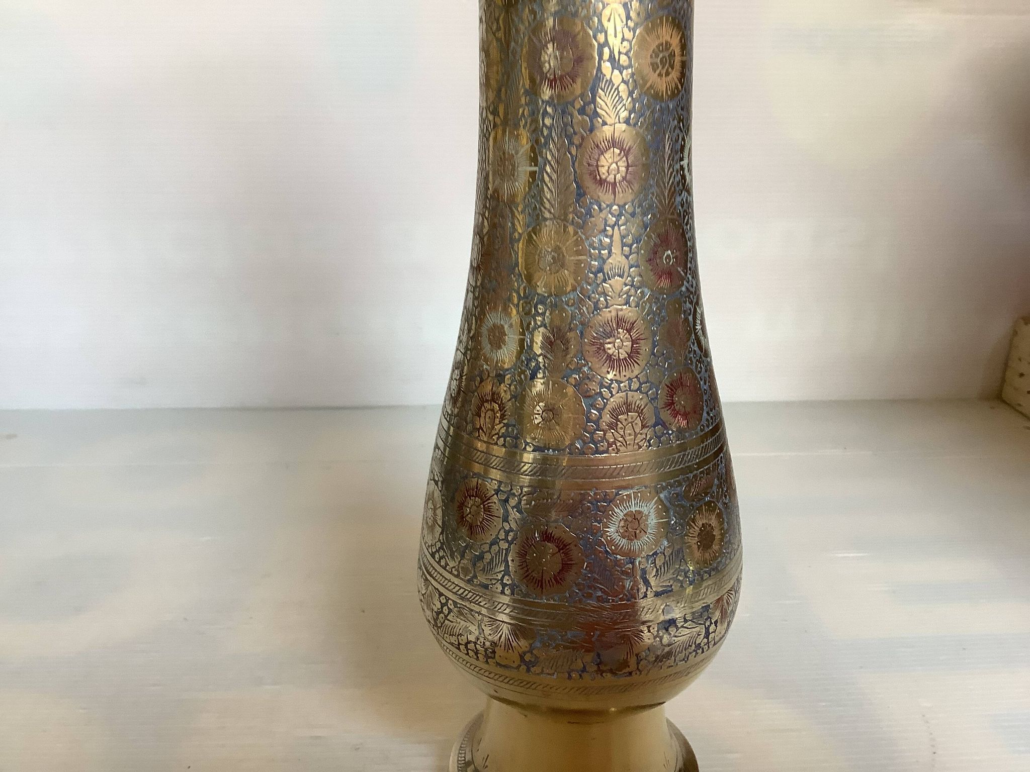 Large vase with worked brass flowers