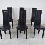Vintage black leather dining chairs,  1980