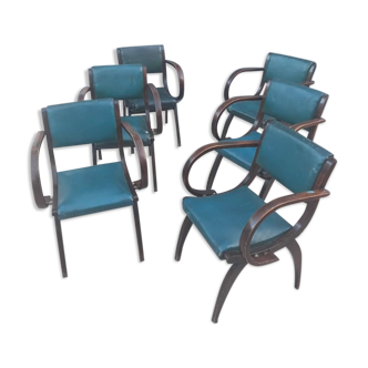 Set of 6 bridge armchair, club stella model luc stamped