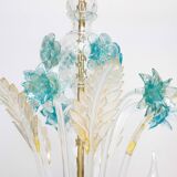 Venetian Murano Glass 6-Light Chandelier in White and Blue