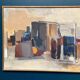 Large original Swedish oil on canvas - 'Blue Bottle and Books' by Gustav Adolf Johansson - 1962 - vintage and framed