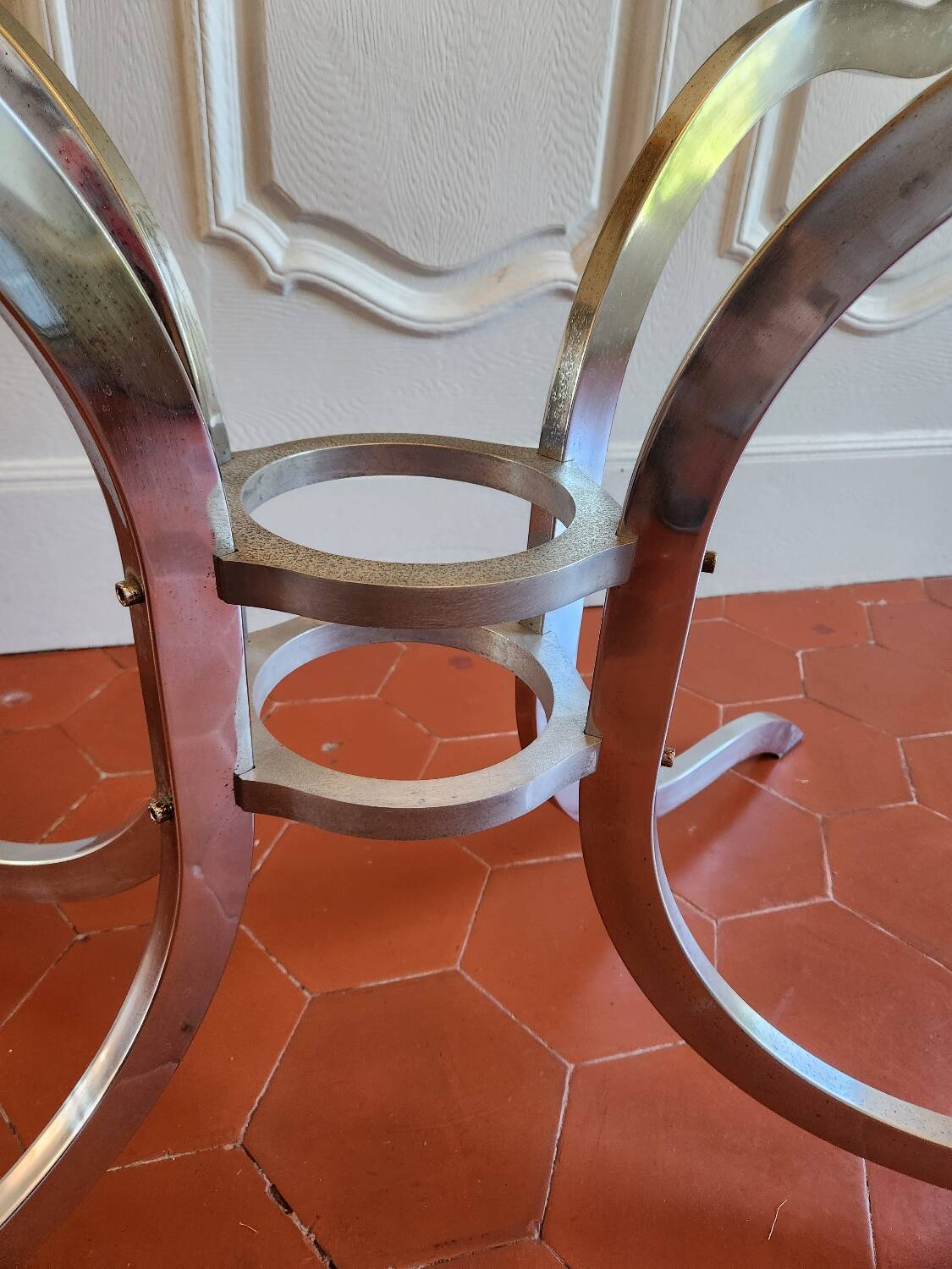 70s chrome and smoked glass dining table