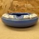 Antique Blue Glazed Ceramic Ashtray White Relief Decor Vintage