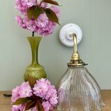 Elbow wall lamp with vintage holophane glass shade