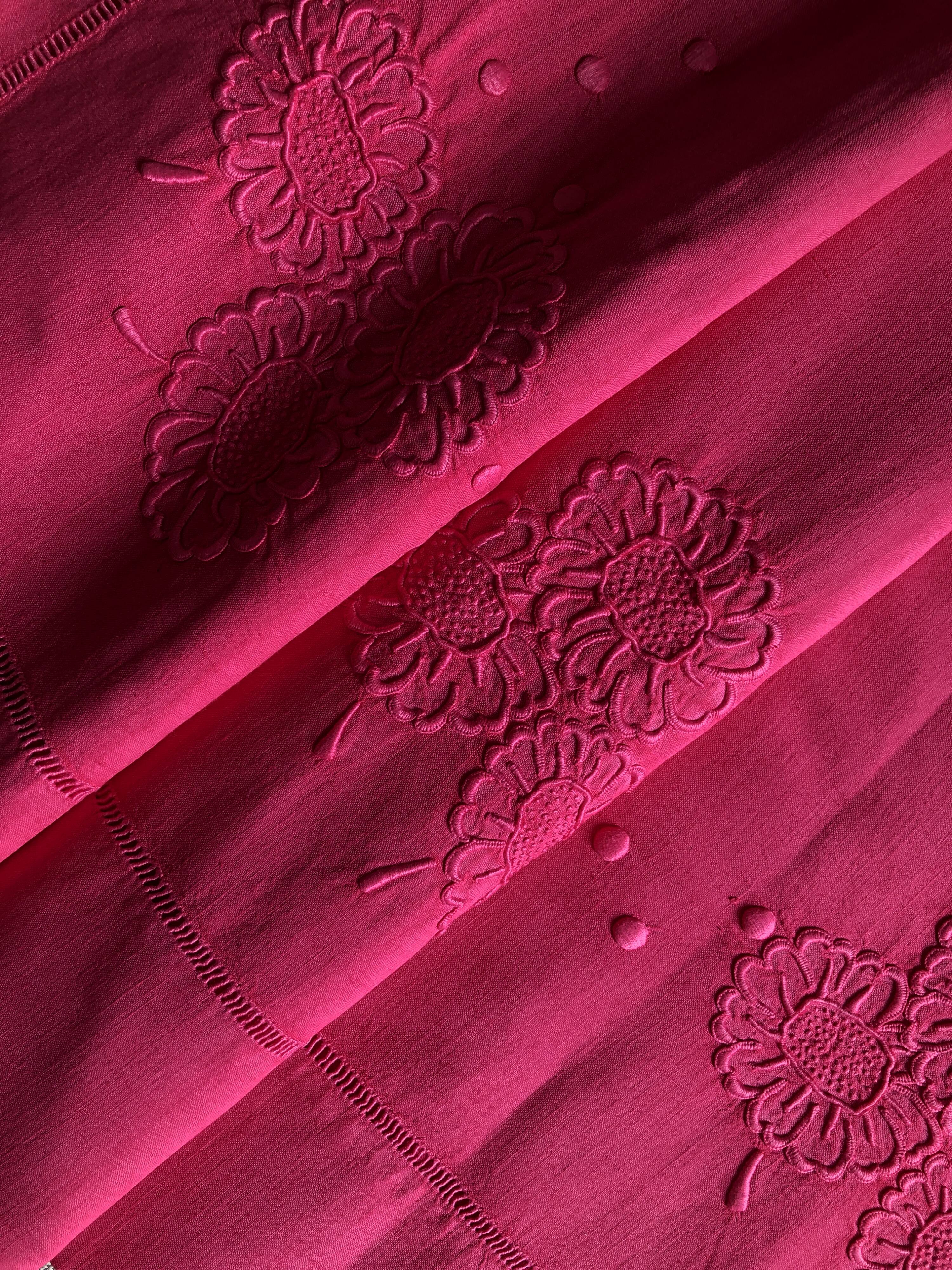 Antique Linen and Cotton Sheet Dyed in Fuchsia